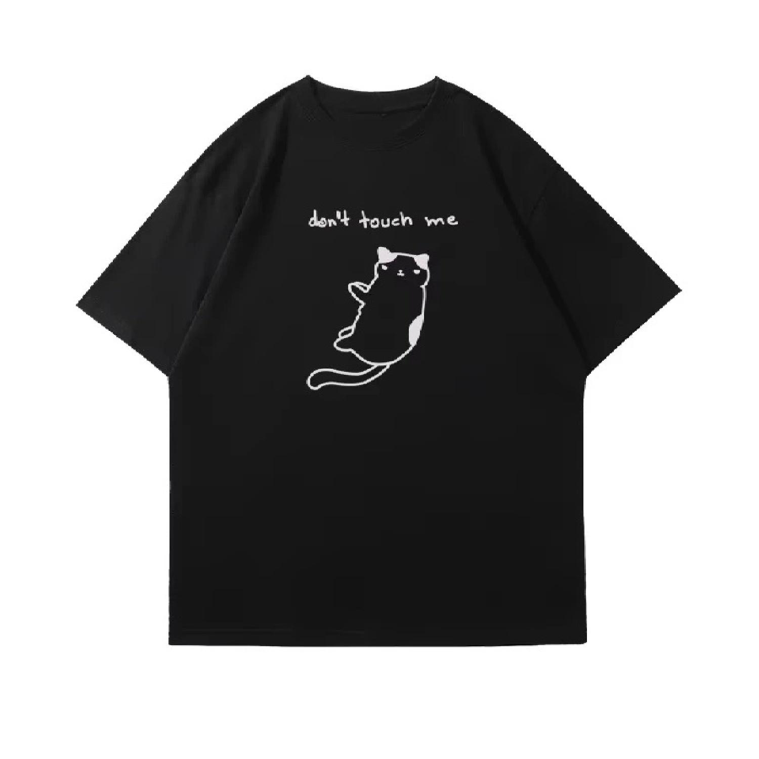 

New Summer Kid Clothes Otaku Style _Don t Touch My Cat_ Graphic Print Kids Tshirt Casual Comfort Short-sleeved Children s Tshirt S чёрный