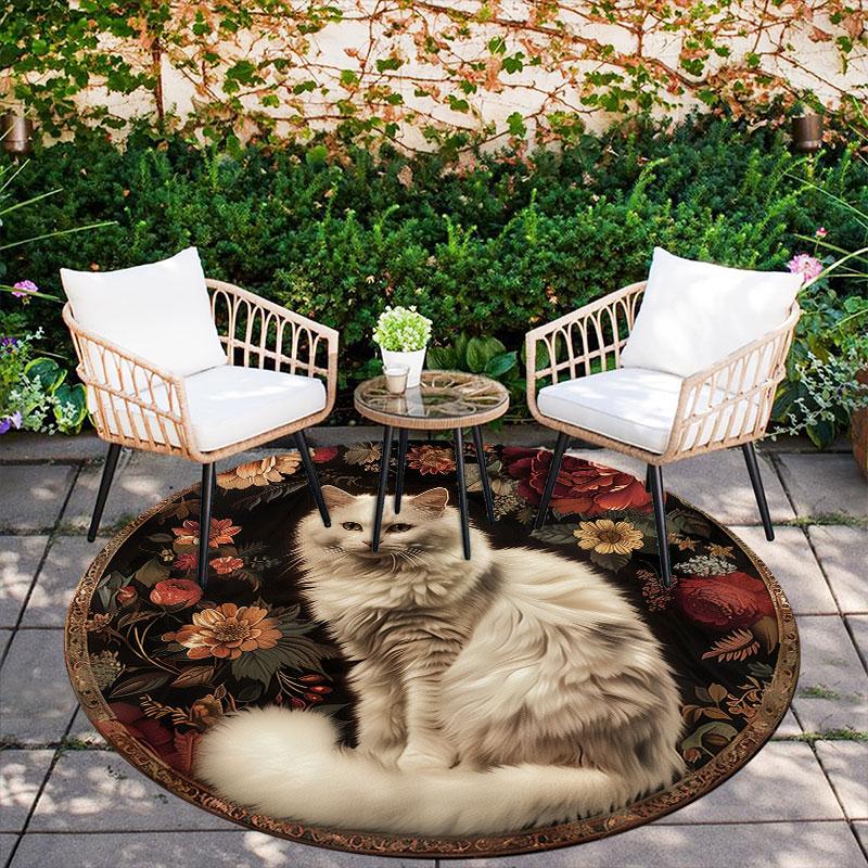 Vintage Cats pattern round rug,Carpet Rug for Living Room Bedroom Playroom ,Non-slip Floor Mat,Holiday Gifts and Birthday Gifts.