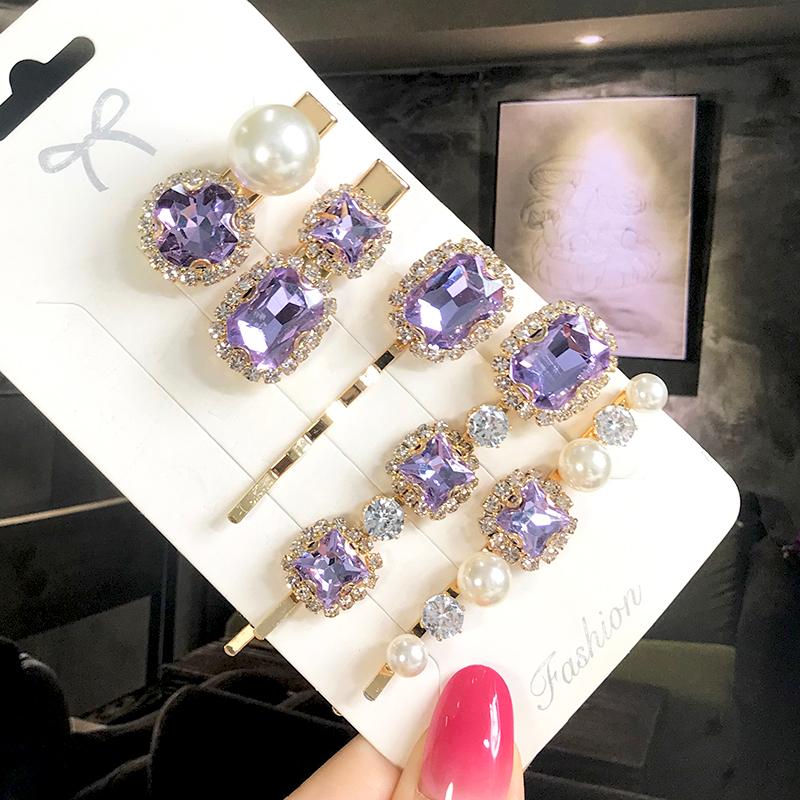 Set Women Hair Clips Jewelry Crystal Hair Accessories For Girls Pearl Geometric Barrettes Pins Christmas Gift