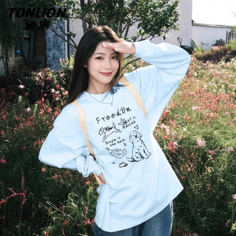 TonLion Women s Cotton Long Sleeve T-Shirt with Graphic Print L