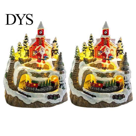 DIY Christmas Craft Accessories 2Pcs Train Music Box with Rotating Light, Snow Village Carousel Tree Ornaments Ornament, Battery/USB Powered Tabletop
