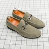 Fashion Metal Buckle Men's Penny Loafers Suede Leather Shoes Elegant Wedding Party Casual Dress Shoes Slip on Flats Business Moccasins