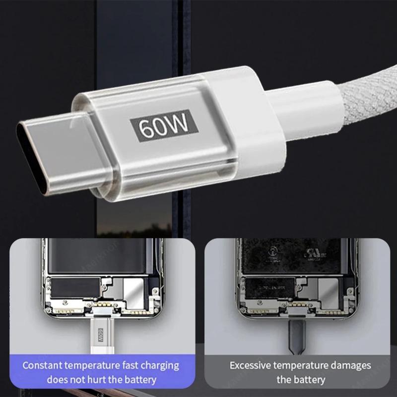 60W PD USB-C to USB C Fast Charger Cable For Apple iPhone 16 15 Pro Max 15 Plus Xiaomi Samsung Type C Quick Charging Data Wire