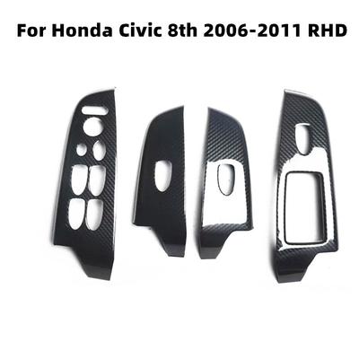 Pour Honda Civic 8ème Génération 2006-2011 Accessoires Porte de Voiture Accoudoir Leve-Vitre Bouton Couvercle Garniture Intérieur Style Auto Moulures 4Pcs