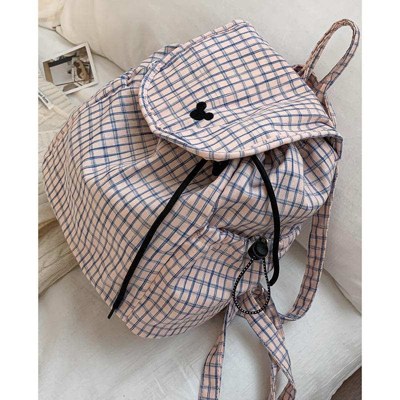 Korean version of college style backpack bag women's bag 2025 new fashion plaid small backpack travel shopping bag