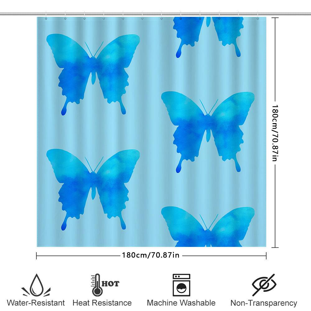 Blue Butterfly Watercolor Shower Curtain Waterproof Bath Rug Decoration For Bathroom Home Decor 20X7251*183Cm