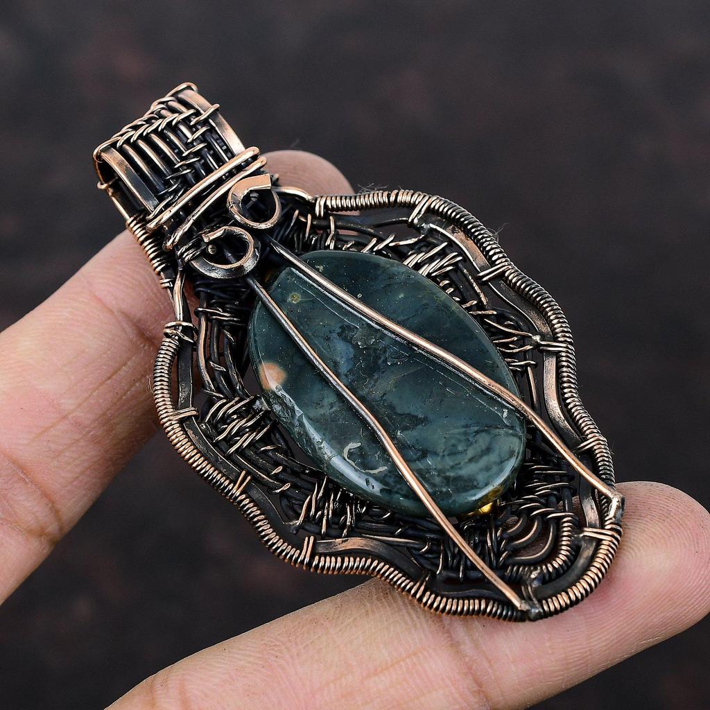 Ocean Jasper Pendant Copper Wire Wrapped Pendant Natural Gemstone Pendant Copper Wire Wrapped Jewelry Handmade Stylish Pendant Gift For Mom