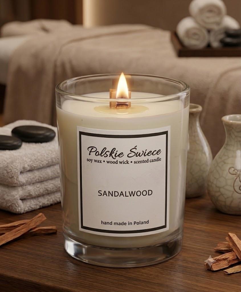soy candle with a wooden wick + SANDALWOOD
