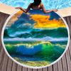 Blue Sea Wave Round Beach Towel with Tassels, Microfiber Beach Blanket Absorbent Quick Dry Soft Pool Towel Portable Picnic Ma