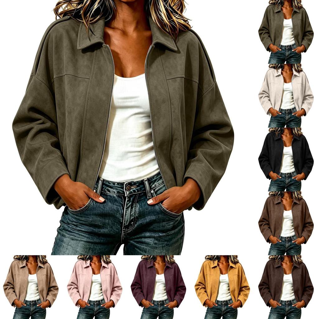 Women's Jacket with Notched Collar Zip Button Closure for Spring and Fall