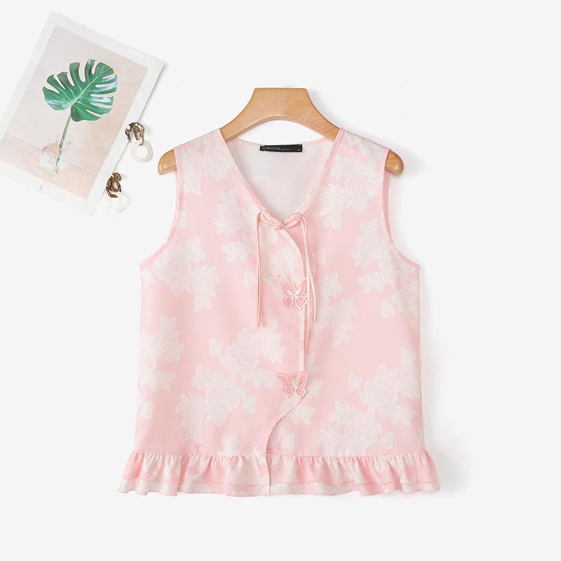 ZANZEA Women Casual V-Neck Summer Loose Sleeveless Print Vest Tops M