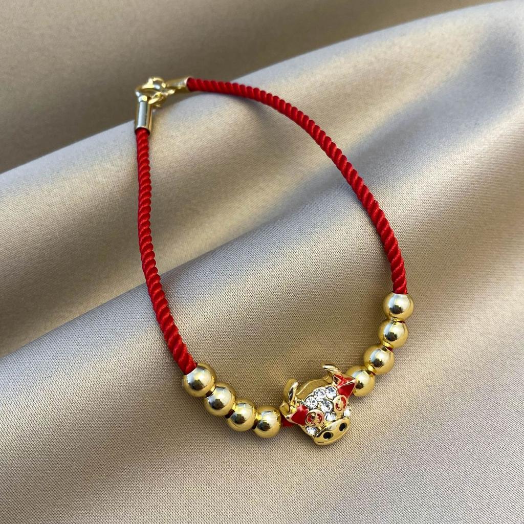 Red Natal Year Series Red Rope Bracelet Weaving Festive Zodiac Cow Lucky Rope Niche Design Couple Jewelry