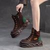 Fashion GKTINOO Women Motorcycle Boots Genuine Leather 2025 New Zip Round Toe Women Shoes Sewing Handmade Retro Ankle Platform Boots
