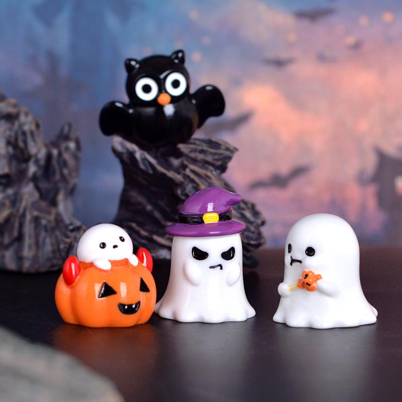 1pc Figurine Miniature Cartoon Pumpkin Ghost Micro Landscape Ornaments For Halloween Decorations Home Office Desk Room Decor
