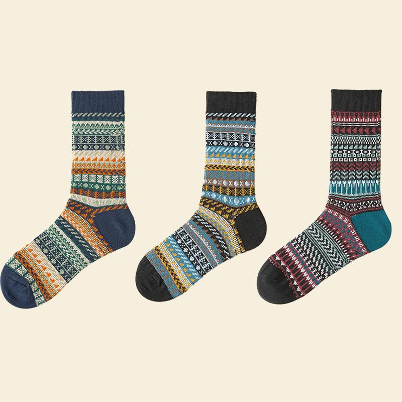 Herren-Anzugsocken, Baumwoll-Crew-Socken, 3 Paar, Atmungsaktiv und Schweißabsorbierend, Ausgefallene Bunte Muster Crew-Socken US 7-9.5 gray