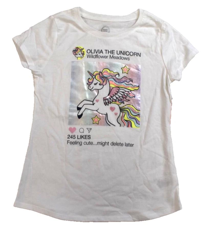 Wonder Nation Youth Girls Olivia The Unicorn Feeling Cute Shirt NWT L (10-12) S