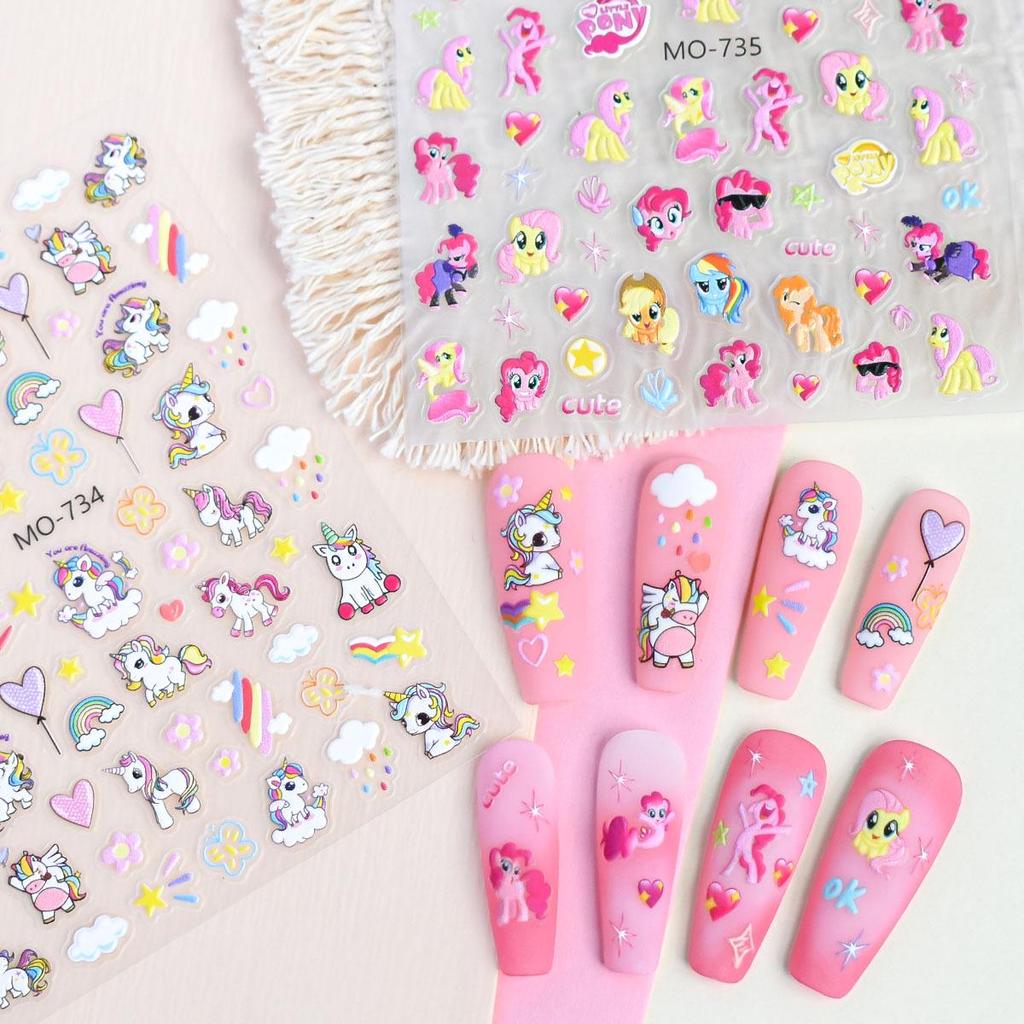 My Little Pony 3D Nail Art Stickers for Kids - Embossed Cartoon DIY Designs