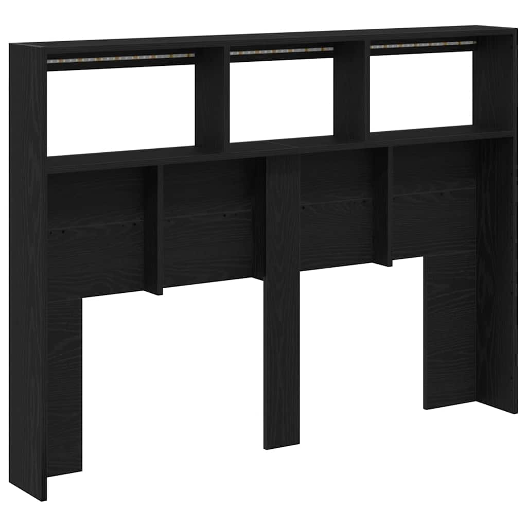 LED Headboard with Shelves Black Oak Effect 140 x 17 x 102 cm