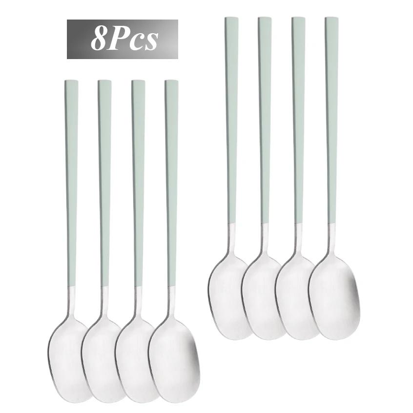 

8Pcs Dinner Spoons Tableware Set Stainless Steel Cutlery Set Matte Flatware Set Dessert Stirring Spoons Kitchen Dinnerware Set серебряный/зелёный