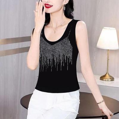 Black Sleeveless Fashionable Camisole for Women - Versatile Summer Top with Hot Drill Design