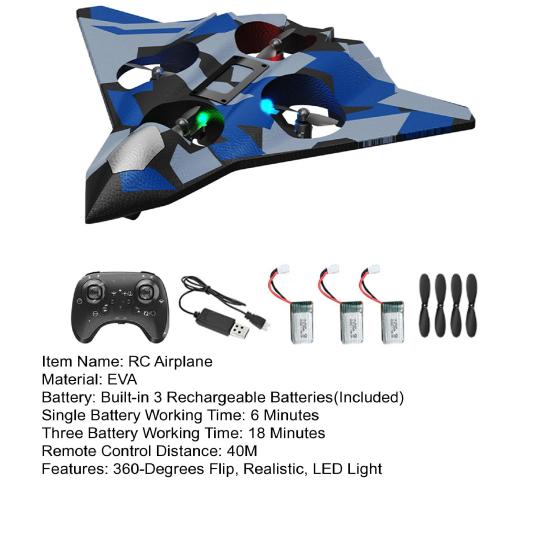 Remote Control Airplane Toy with LED Lights 360 Degrees Stunt Flip Mini EVA Foam Fighter Jet Model Beginner Children Adults 2.4Ghz RC Aircraft Toy