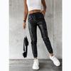 European & American Autumn/Winter Street Style Waist-Cinching Leather Drawstring Pants