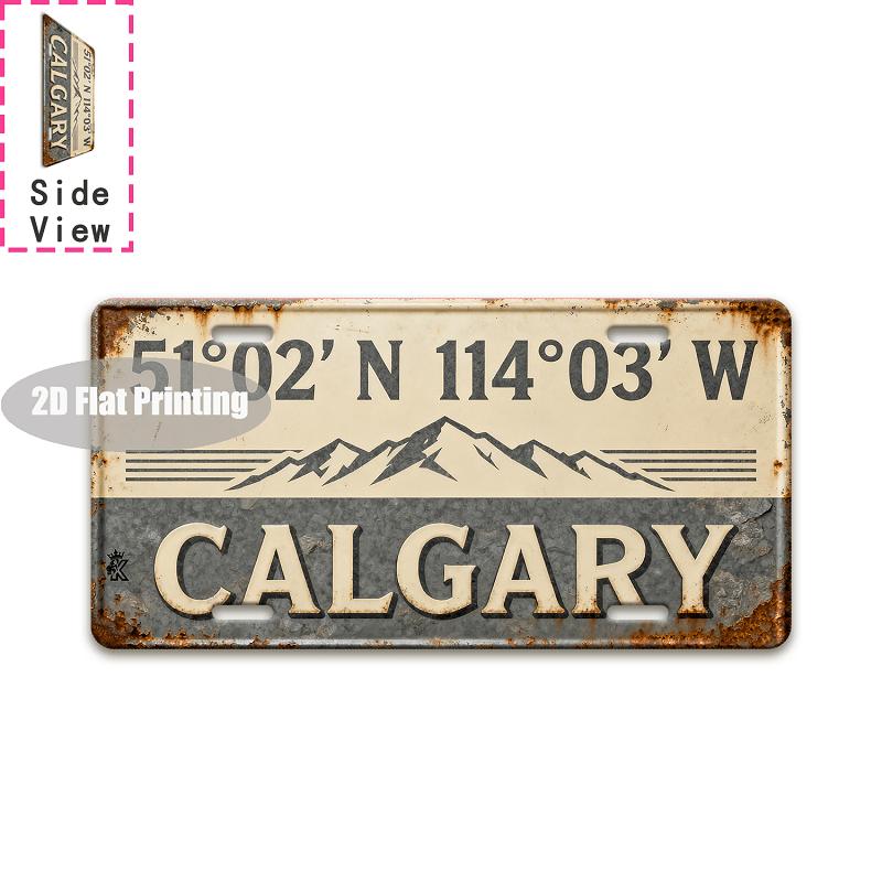 Vintage City Coordinate Year Retro Print Metal License Plate Sign 2D Flat Printed Tin Plaque Wall Decor for Home Bar