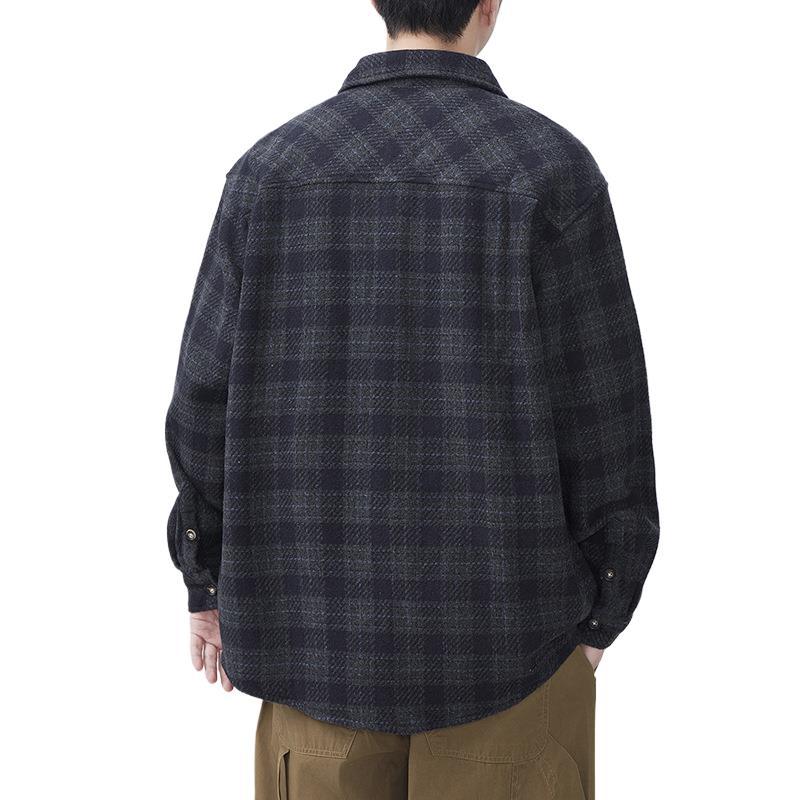 New Spring Japanese Retro Men's Loose Shirt Furry Checked Casual Shirt Jacket