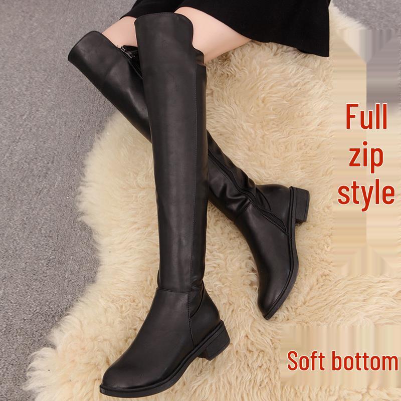 Women's Over-the-Knee Waterproof Martin Boots: Zipper Long Boots with Velvet Lining, Thickened Cotton, Flat Non-Slip Sole.
