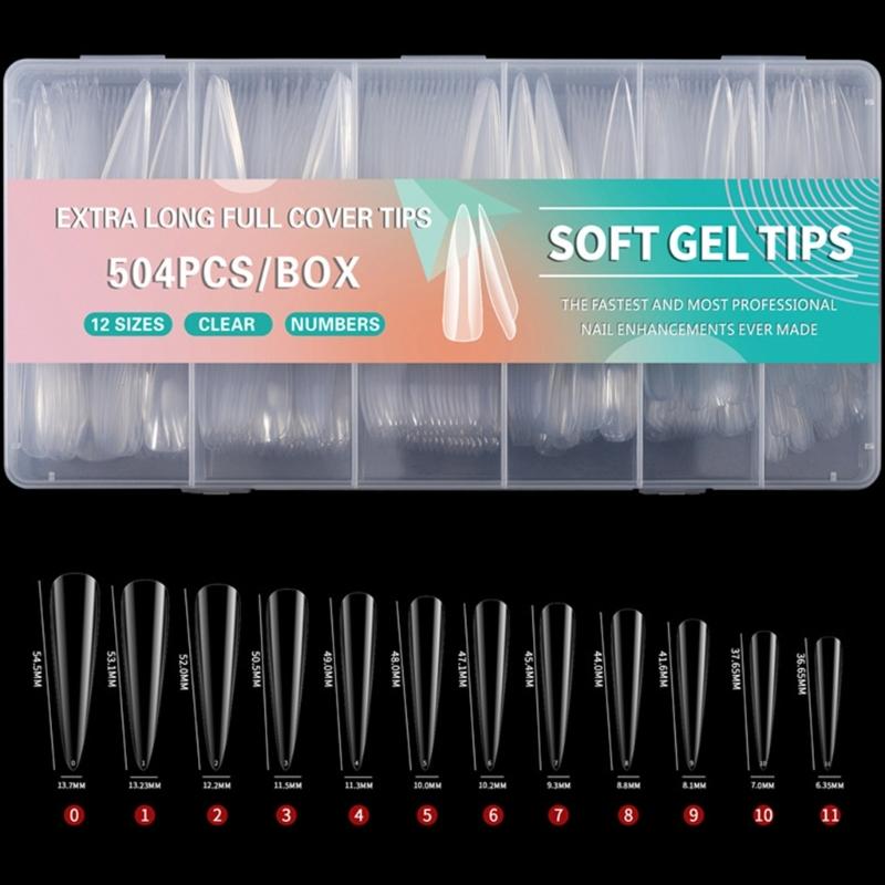 504x Clear Nail Tips for Acrylic Nails Extra Long Full Cover Tips Ballerinas False Nails Soft Gels Tips Nail Supplies