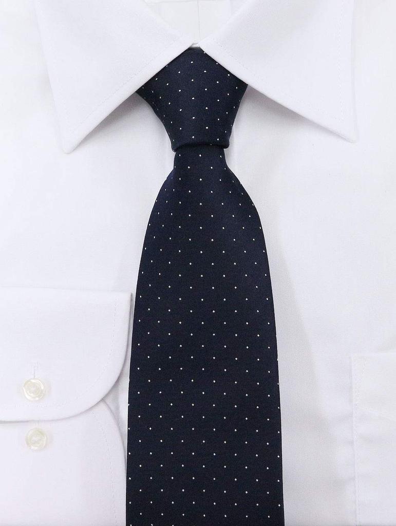 [Michiko London] Brand Necktie, Made In Japan, 100% Silk, Jacquard Weave, Pin Dot Pattern (Pattern A: Navy)