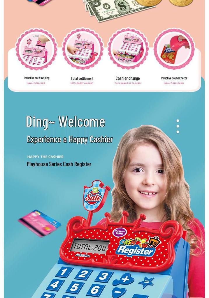 Kids' Interactive Play Supermarket Cash Register with Scanner, Computer, Sound & Light Effects - Perfect Gift for Girls