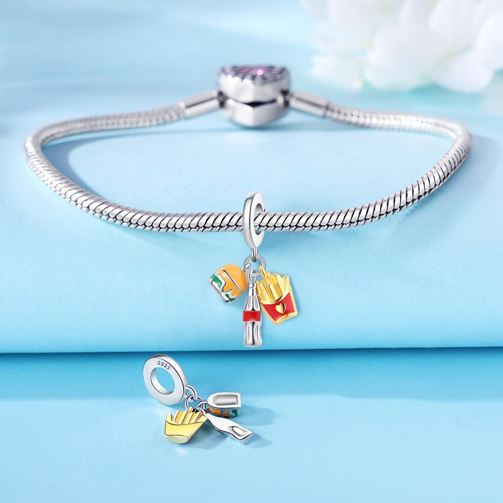 Beads Copper Charms Original French Fries Hamburger Soda Pendant Beads Fit Bracelet Jewelry Diy Women Gift