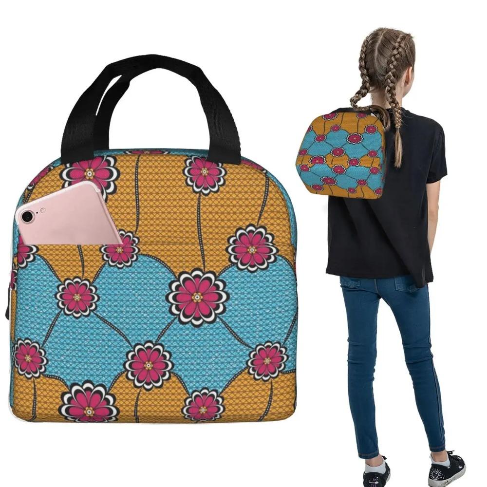 Sac à lunch isotherme Ankara Wax Hollandais Motif Africain pour Femmes Enfants Boîtes Alimentaires Portables Boîte à lunch thermique Sac fourre-tout