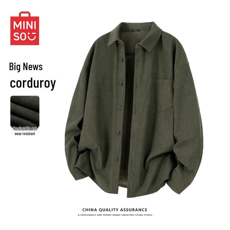 MINISO Men's Corduroy Long-Sleeve Lapel Workwear Shirt