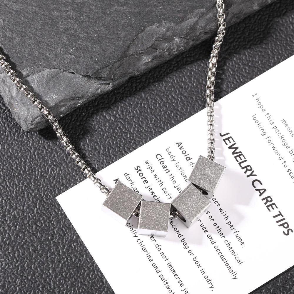 Titanium Steel Minimalist Men's Necklace with Cube Pendant - Trendy Clavicle Chain Accessory