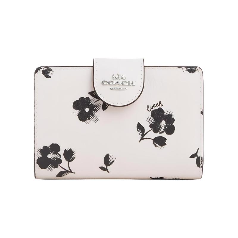 

COACH Corner ZipWallet 13 Floral Print Snap Card Slot Canvas with Leather Wallet Women s Silver and Chalk Multicolor Silver and chalk multicolor срібний