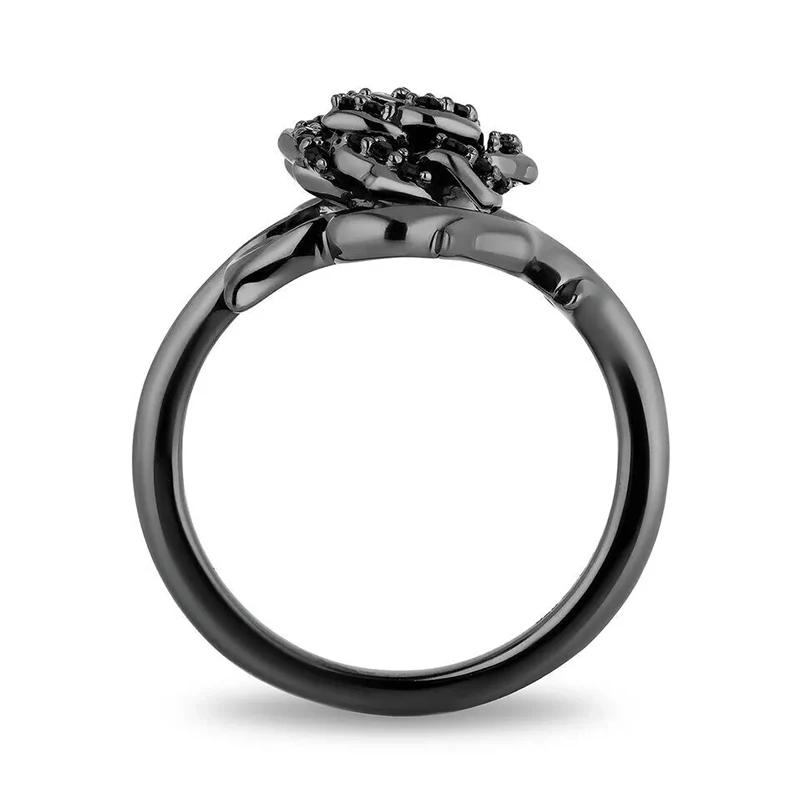 Huitan Novel Black Flowers Rings for Women Unique Gorgeous Personal Finger Accessories Elegant Attractive Wedding Band Jewelry