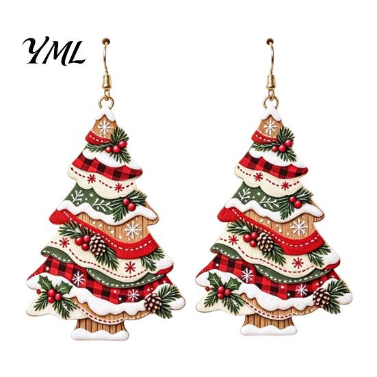 Christmas Jewelry for Women 2D Acrylic Earrings, Colorful Tree Dangle Earrings with Bow Holiday Party Decor, Lightweight Drop Jewelry, Decorations
