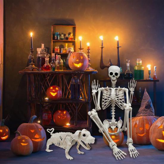 Halloween Skeleton Statue Skeleton Man Walking Dog Resin Ornament Spooky