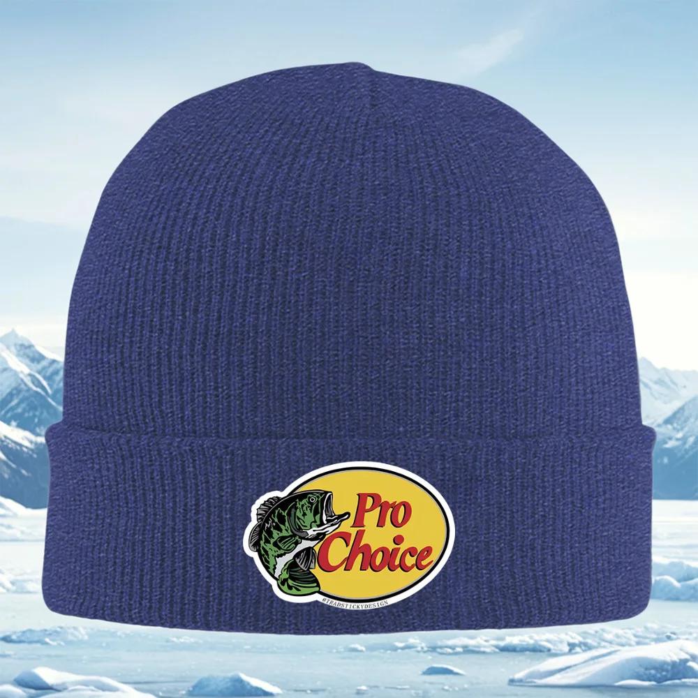 Fish logo Pro Choice design label Unisex Women Unisex Knitted Hat Beanie Pullover Cap Winter Thermal Warm Christmas Outdoor Cy