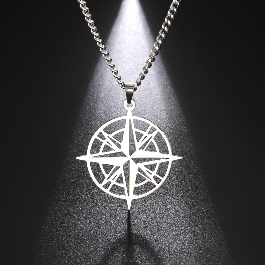 

My Shape Compass Arrow Pendant Stainless Steel Necklace for Men Women Travel Necklaces Fashion Male Jewelry Amulet collares