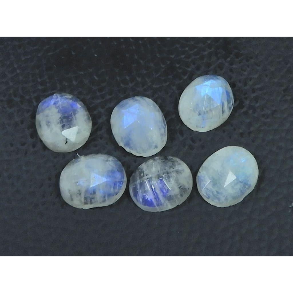 10X12MM Natural Rainbow Moonstone Checker Cut Oval Cabochon Gemstone 6PcsLot C-1780