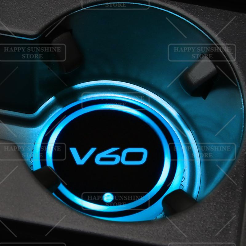 For Volvo S937 Colorful LED For Volvo S60 S90 V70 V60 R Design Logo Car Water Cup Mat Drink Holder Coaster Light Decorative Accessories