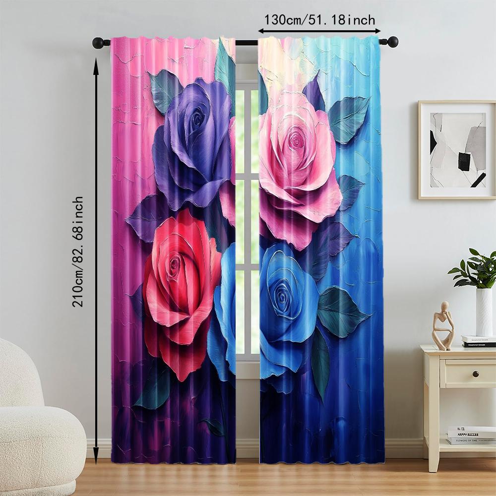 Set Of 2 Versatile Polyester Transparent Curtains Home Decoration Colorful Roses Use Bedrooms Living Rooms Made Area Window Treatment