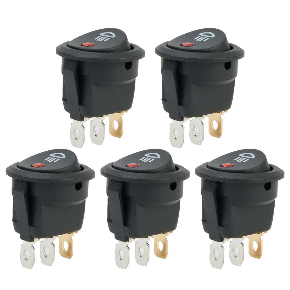 5Pcs 12V /20A Round Red LED Fog Light Rocker Switch On Off Button For Car Truck Boat Van Interior Control Panel Accessories Switches4