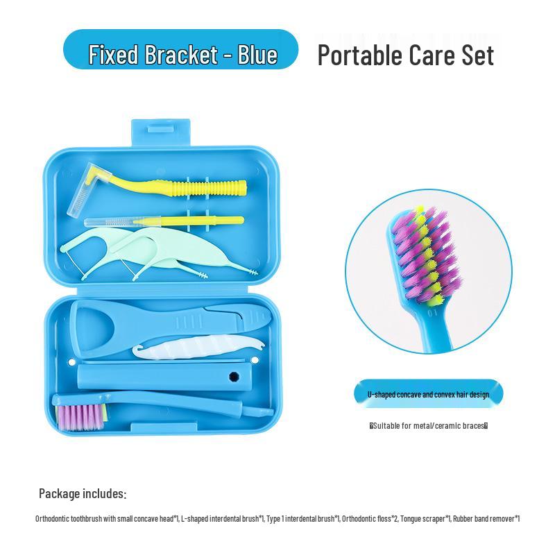 

Portable Orthodontic Set: Travel Case for Invisible Braces, Cleaning Chew Sticks, Tongue Scraper, Interdental Brush