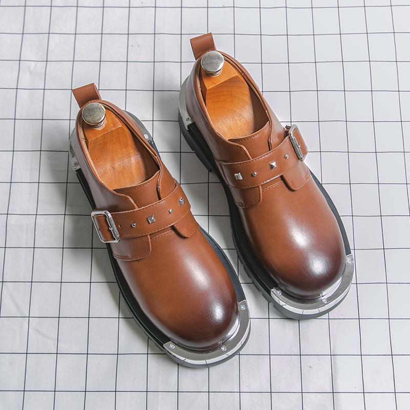 Men's Plus Size Leather Shoes - Autumn/Winter, Thick Sole, Height Increasing, British Style, Casual Buckle Trend