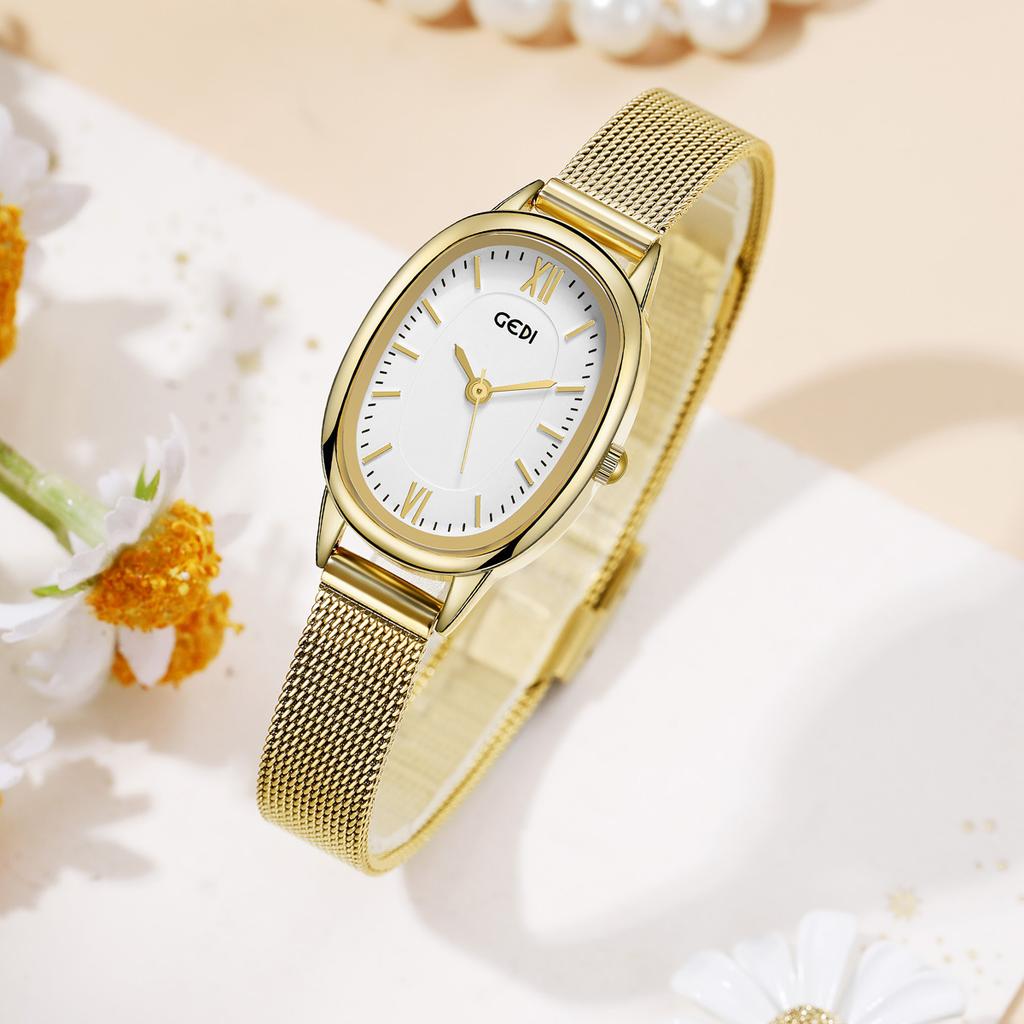 Simple And Exquisite Oval Women'S Watch Niche High-End Quartz Watch Women'S Waterproof Mesh Belt Watch