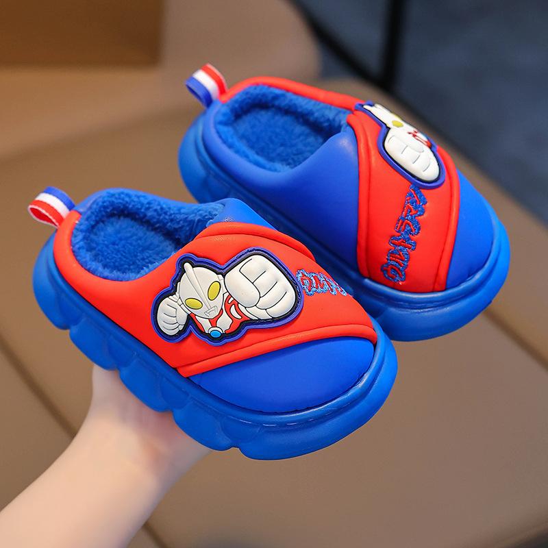

Ultraman eva Odorless children s cotton slippers with soft leather soles, non-slip, plush lined, thickened and warm, suitable for both boys and girls 24-25Inner Length15cm1-2O